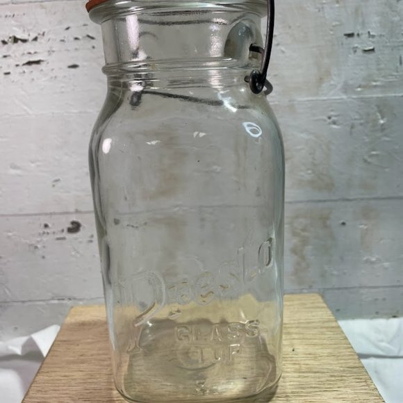 Presto Clear Glass Square Jar Glass Top Lid Bail Arm Closure Owen Illinois Glass - Picture 1 of 10